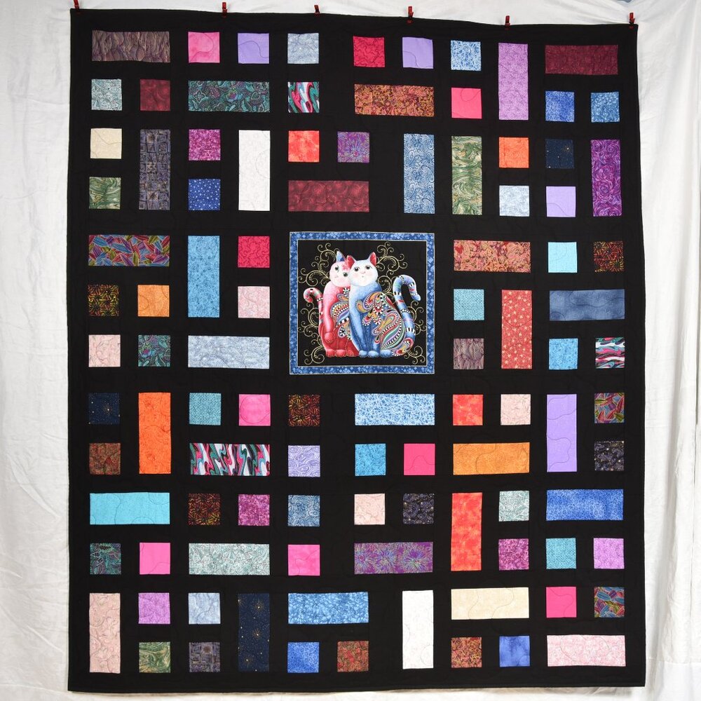 New handmade Twin or Full Size  quilt, beautiful colors with cats 72" x 85"